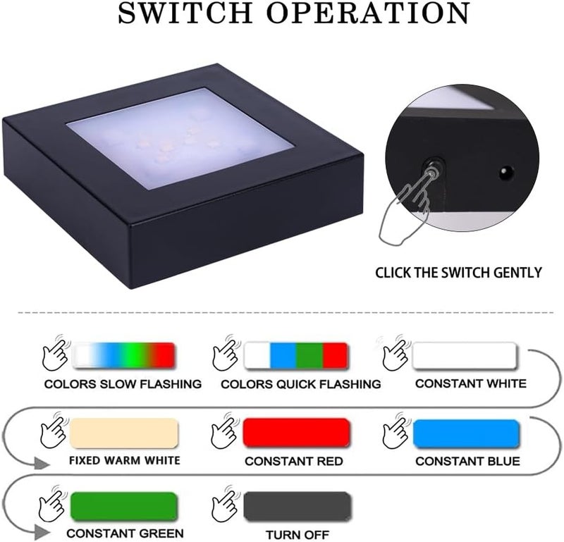 PHOSOK LED Multimodal Multicolor Light Stand Base - Black Square Display Base for 3D Crystal Glass Art - USB/Battery Powered Crystal Stand - Image 4